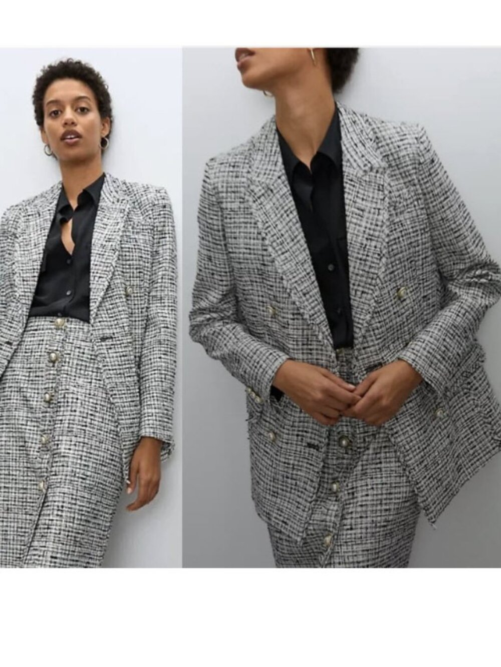 Babaton Samuel Tweed Blazer Black White Double Breasted Aritzia Size 4